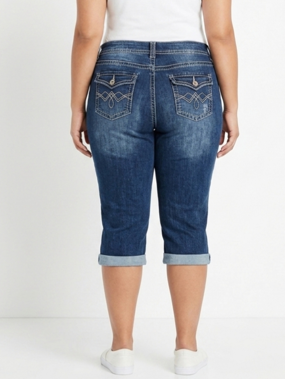 Penningtons Dark Blue Distressed Denim Capri  Cropped Jeans Sz 20